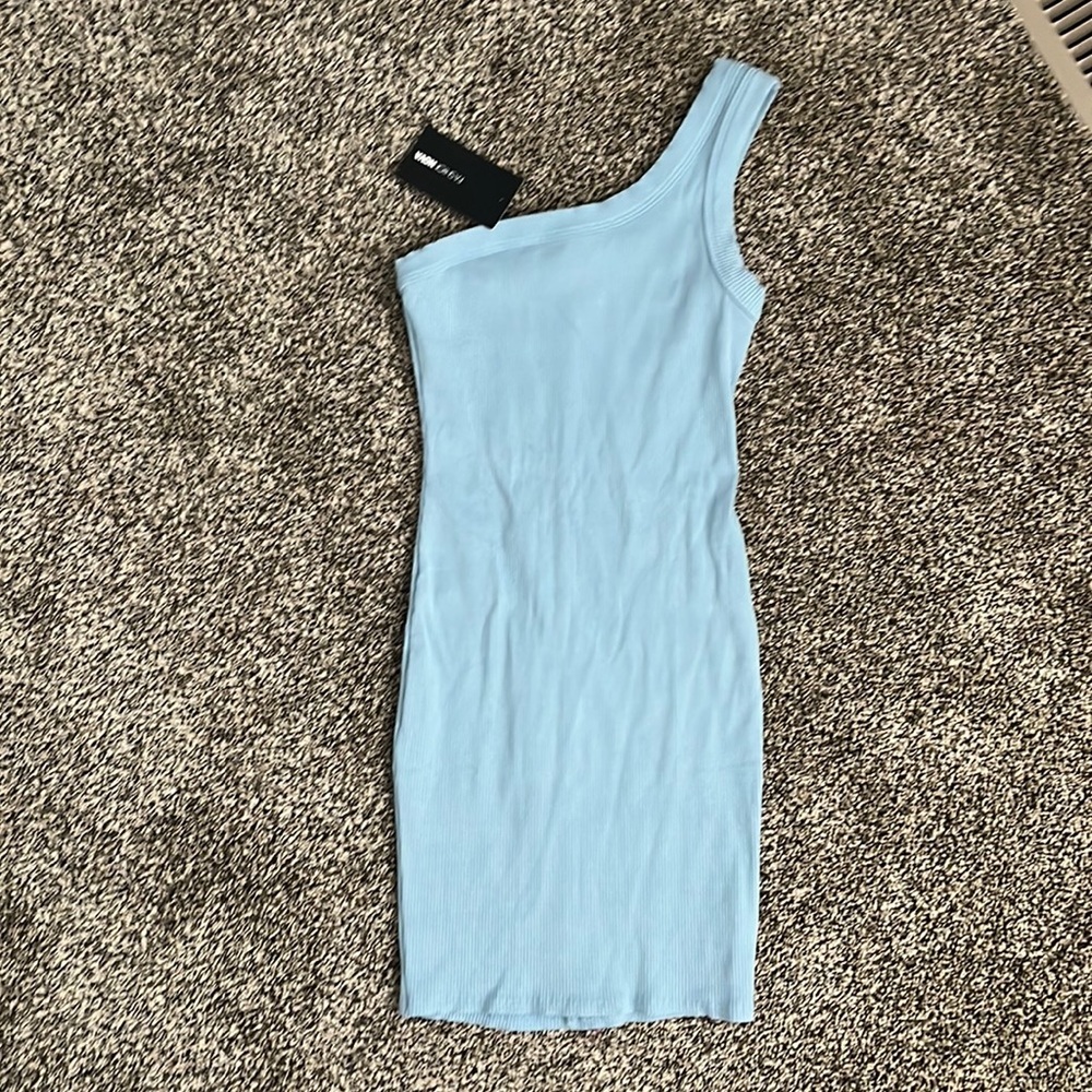 Fashionnova Blue Ribbed One-Shoulder Dress, NWT